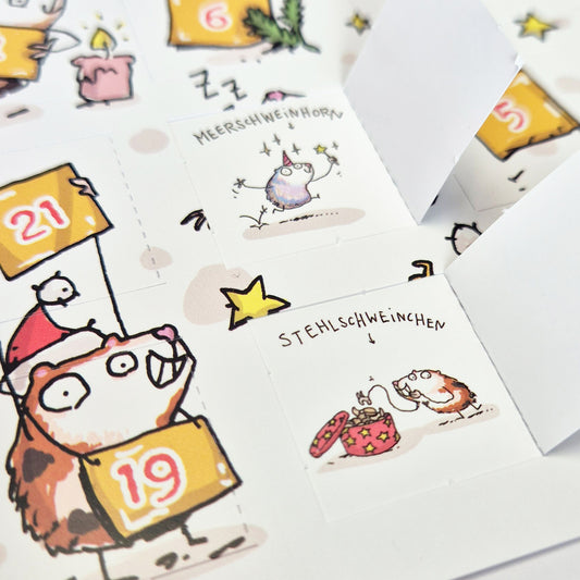 Meerschweinchen Adventskalender, Karte DIN A5
