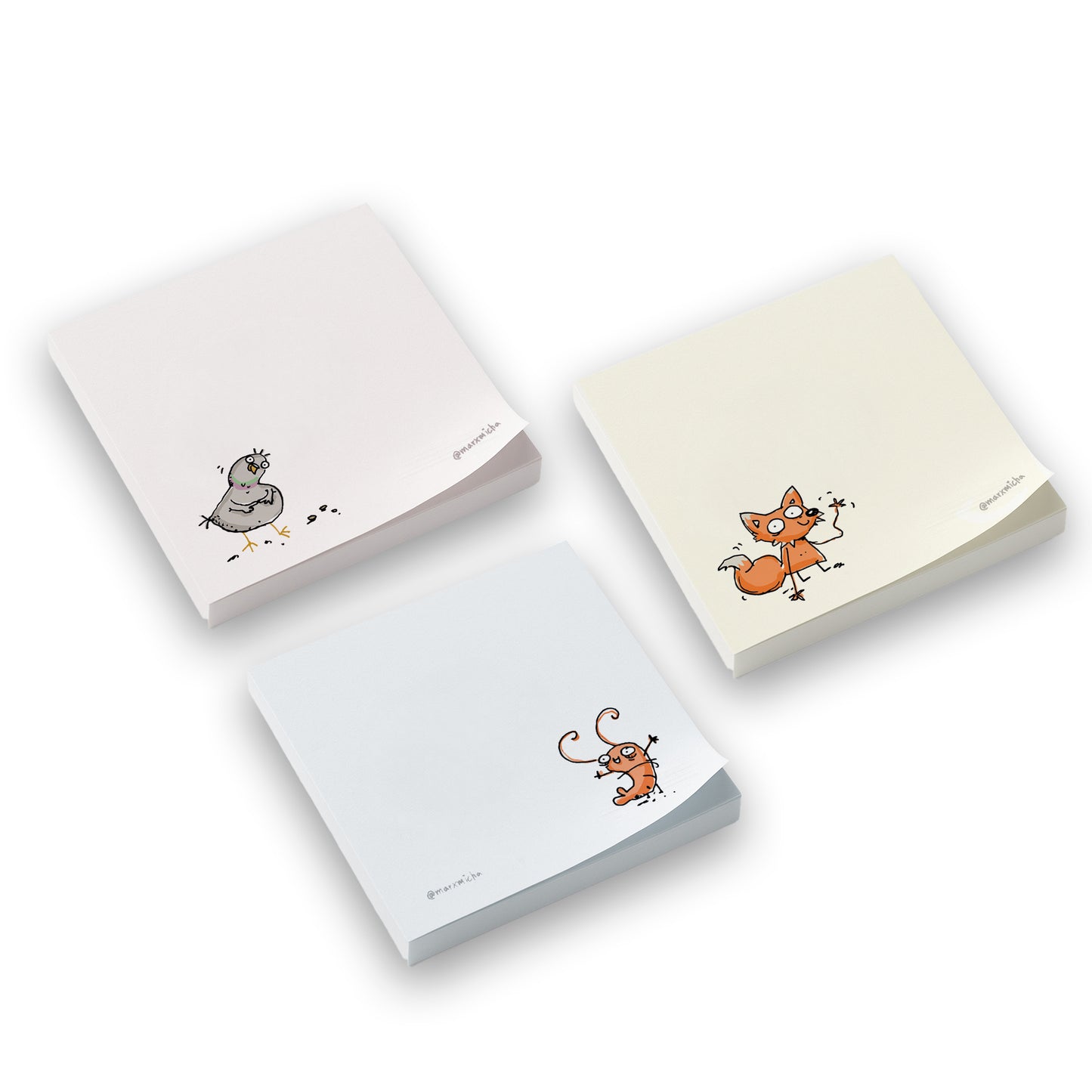 Haftnotizen 3er Set: Taube, Garnele, Fuchs