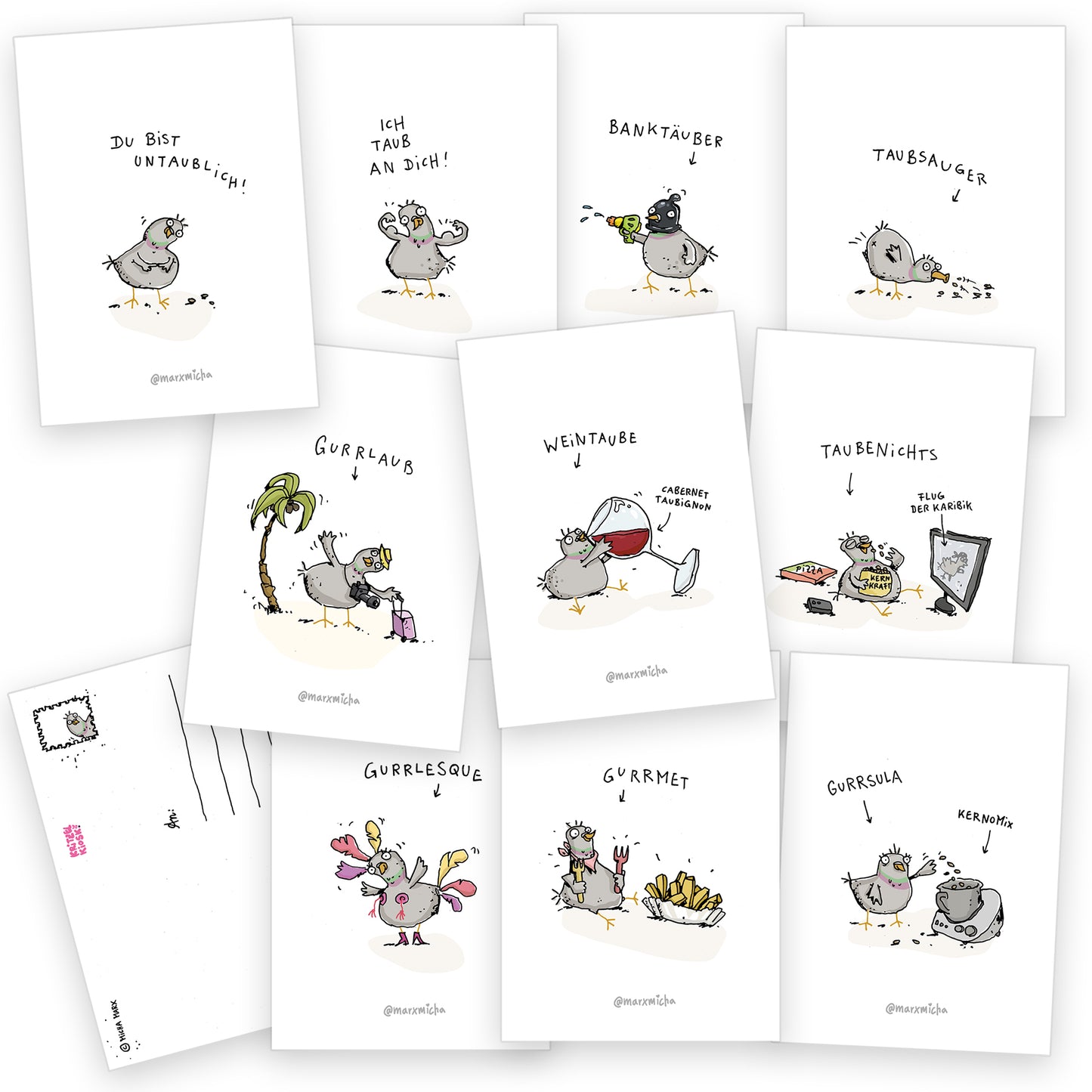 Tauben-Postkartenset, 10 Stück
