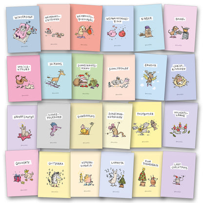 Weihnachtstierchen Postkartenset, 24 Stück