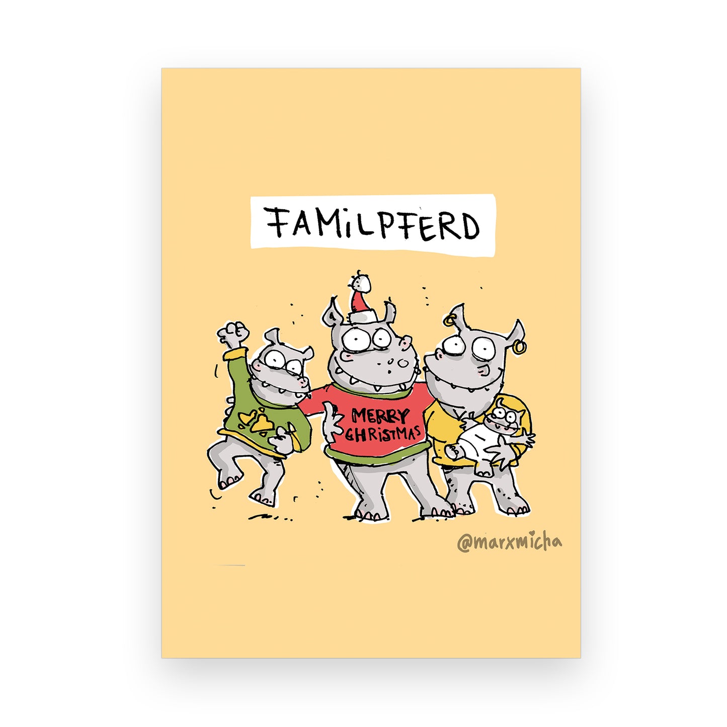 Weihnachtspostkarte Familpferd