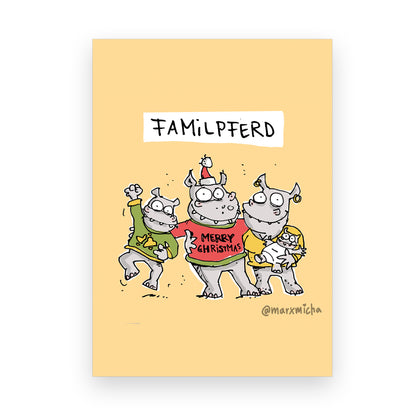 Weihnachtspostkarte Familpferd