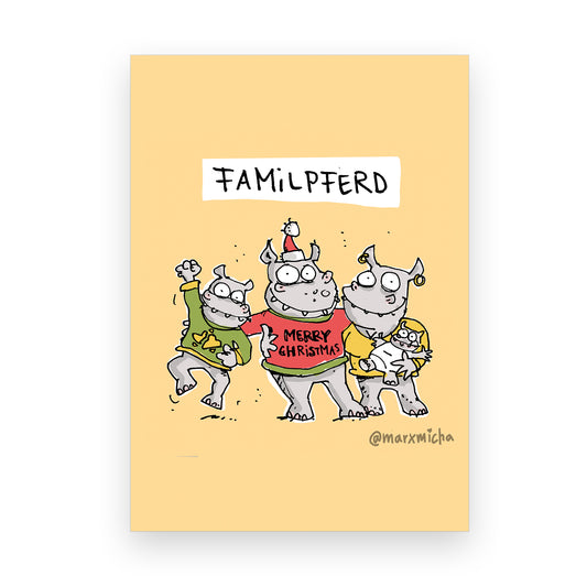 Weihnachtspostkarte Familpferd