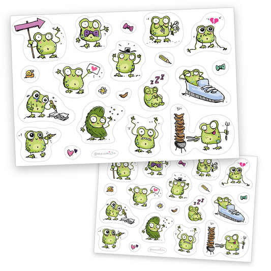 2 Froschlinge-Stickerbögen groß & klein