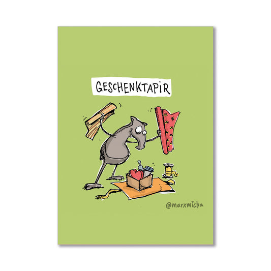 Weihnachtspostkarte Geschenktapir