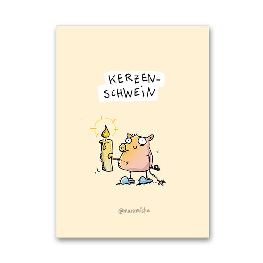 Weihnachtspostkarte Kerzenschwein