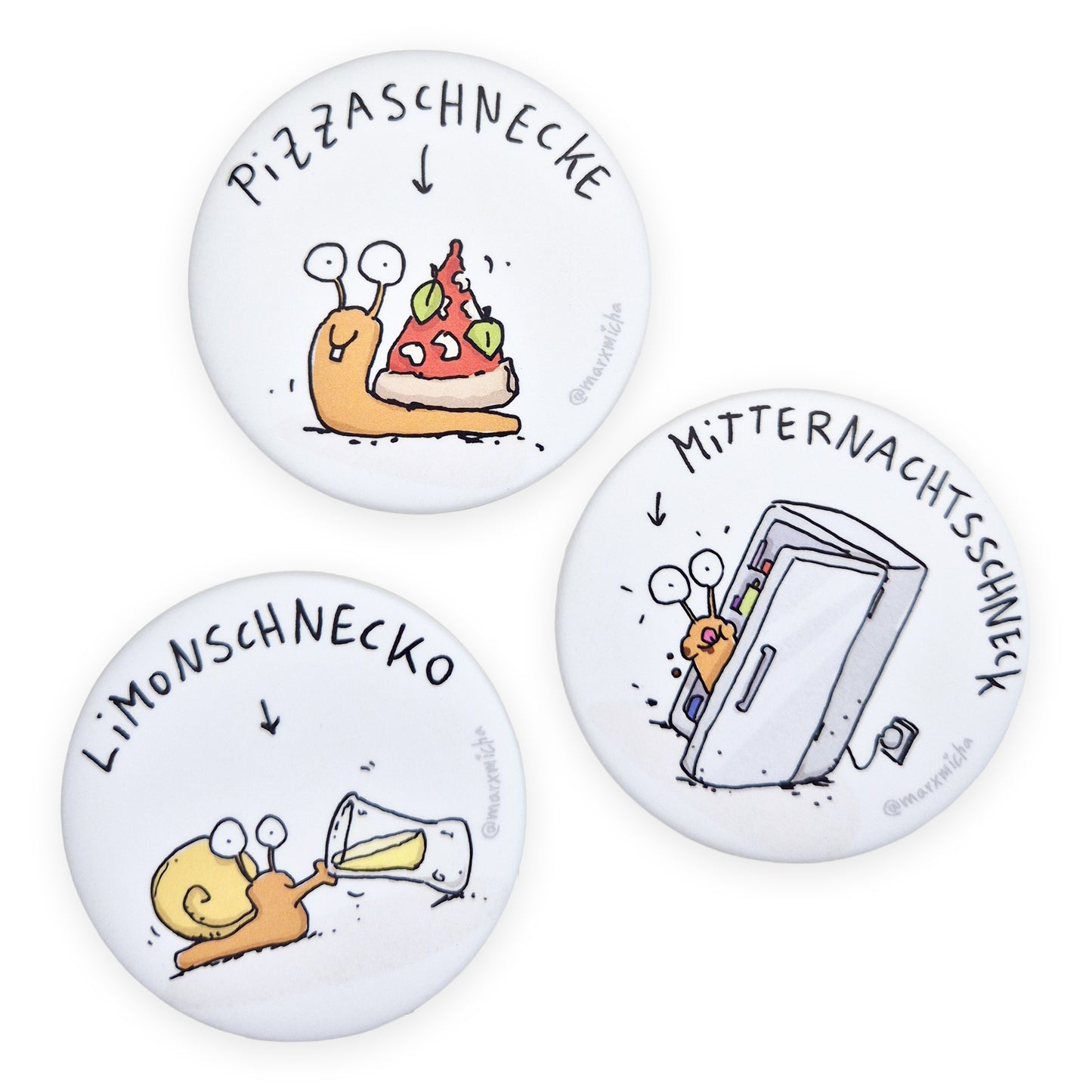 Leckere Schnecken Kühlschrankmagnete Set, 3 Stück