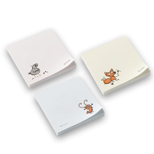 Haftnotizen 3er Set: Taube, Garnele, Fuchs
