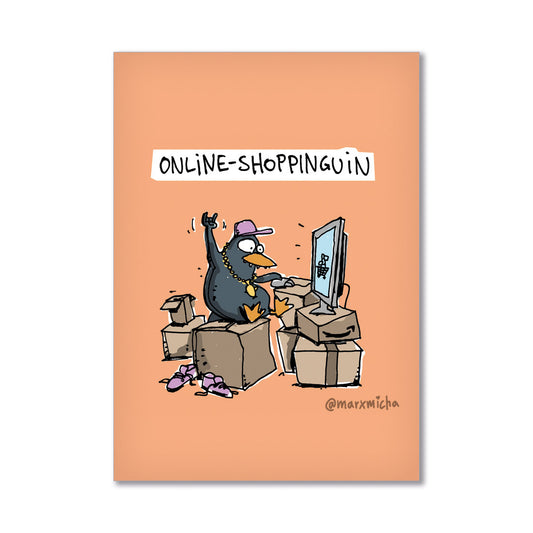 Postkarte Online-Shoppinguin