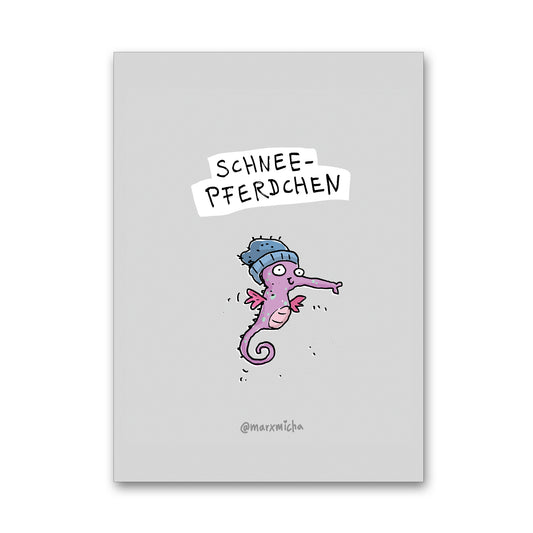 Weihnachtspostkarte Schneepferdchen