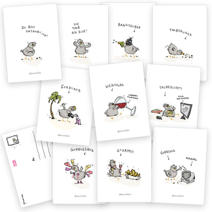 Tauben-Postkartenset, 10 Stück