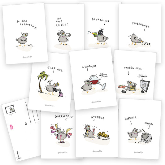 Tauben-Postkartenset, 10 Stück